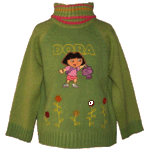 Pull Brod� Dora l'Exploratrice vert